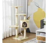 Albero Tiragraffi per Gatti con Cassetta, Pallina, Corda per Gioco e Relax, 75x40x112 cm, Beige Description:Fai divertire il tuo gatto con questo albero tiragraffi PawHut! La struttura multilivello ha
