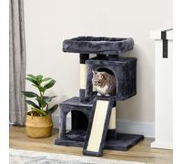 Albero Tiragraffi per Gatti con Pali in Sisal, Lettino e 2 Casette, 59x39x81cm, Grigio Scuro