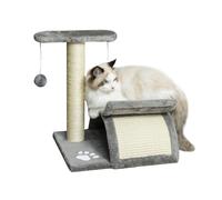 Albero Tiragraffi per Gatti Cuccia e 2 Palline 40x30x43 cm in Peluche con Palo in Sisal Grigio