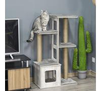 Albero Tiragraffi per Gatti Multi-livello con Cuccia e Corde in Iuta, 67x38.5x114 cm, Grigio Description:Soddisfa l'istinto naturale del tuo gatto con l'albero tiragraffi di PawHut! Una palestra per g
