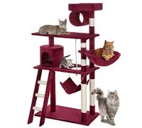 Bakaji Albero Tiragraffi per Gatti in Sisal e Peluche Parco Giochi Gatto con Cuccia Sospesa Nascondigli Pali Graffiatoio e Piattaforme Dimensioni 142 x 74,5 x 40 cm (Rosso)