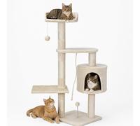 BAKAJI Albero Tiragraffi per Gatti in Sisal e Peluche Parco Giochi Gatto con Cuccia Pali Graffiatoio e 3 Piattaforme Dimensioni 112 x 67 x 55 cm (Crema)