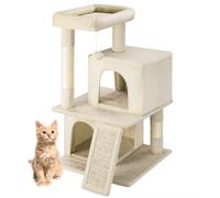 BAKAJI Albero Tiragraffi per Gatto con 3 Cucce Rifugio e 1 Pallina, Graffiatoio Animali Domestici Imbottito e Morbido Gioco Giocattolo, Centro Attività Multilivello Rampicante Altezza 91.5cm (Beige)