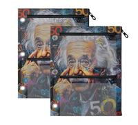 Albert Einstein's Face - Astuccio per matite a 3 anelli, confezione da 2, 28 x 22,6 cm, resistente, con finestra trasparente