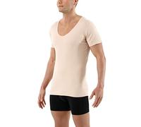 ALBERT KREUZ Maglietta Intima Invisibile Senza Cuciture a Taglio Vivo Scollo a v Extra Profondo - Maniche Corte Cotone Elasticizzato Color Carne Taglia S