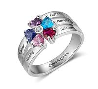 ALBERTBAND Anello Personalizzato per Madri con 5 Nomi, Anelli Personalizzati con Pietres per Donna, Anelli di Promessa per Coppie, Anelli con Nome di Famiglia per Moglie, Mamma, Nonna (7)