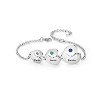 ALBERTBAND Bracciale Cuore Personalizzato per Donna Ciondolo in Argento con Incisione 3 Nomi e Pietre Braccialetti Madre Figlia Regolabili Regalo per la Festa della Mamma Compleanno Natale (#2)