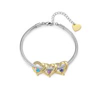 ALBERTBAND Bracciale da Donna con Nome Bracciale Personalizzato con Pietre di nascita Ciondolo a Cuore in Oro Regalo per la Donna Mamma Moglie Fidanzata (3 Nome)
