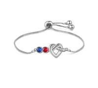 ALBERTBAND Bracciale da Donna Personalizzato con 1-4 Nome Pietra di nascita Bracciale a Cuore in Argento Regali Personalizzati per Donne Mamma Moglie Fidanzata (2 stone)
