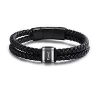 ALBERTBAND Bracciale in Pelle da Uomo Personalizzato Nome Bracciale in Acciaio Inossidabile Nero Argento Regalo per Papà Festa del papà Marito San Valentino Nonno Natale (1 NAME)