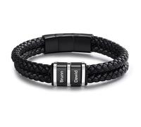 ALBERTBAND Bracciale in Pelle da Uomo Personalizzato Nome Bracciale in Acciaio Inossidabile Nero Argento Regalo per Papà Festa del papà Marito San Valentino Nonno Natale (2 NAME)