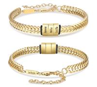 ALBERTBAND Bracciale Uomo Personalizzato con Nome Bracciale in Acciaio Inossidabile per Papà Marito Fidanzato Regolabile Inciso con Nomi Regalo per Festa del papà Natale (oro-3 nome)
