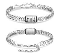 ALBERTBAND Bracciale Uomo Personalizzato con Nome Bracciale in Acciaio Inossidabile per Papà Marito Fidanzato Regolabile Inciso con Nomi Regalo per Festa del papà Natale (argento-3 nome)