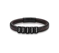 ALBERTBAND Bracciale Uomo Personalizzato in Pelle con Nom Bracciale in PU in Acciaio Inossidabile per Papà Marito Fidanzato Regali di Gioielleria per la Festa del Papà Natale (marrone-5 nome)