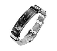 ALBERTBAND Bracciali Personalizzato con Nomi Incisione Foto in Acciaio Bracciale Regolabile Braccialetto per Uomo Papà Regalo per Festa del papà/San Valentino/Compleanno/Natale