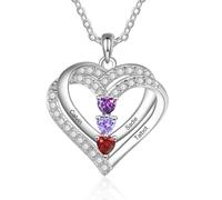 ALBERTBAND Collana da Donna Personalizzata con Ciondolo a Cuore con Pietre Tombali Simulate,Collane di Famiglia in Argento Sterling,Gioielli per Mamma,Nonna,Regalo per Donna (3 stone)