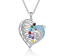 ALBERTBAND Collana personalizzata delfino a forma di cuore con 2-8 nomi con ciondolo inciso Birthstone per le donne Collana con promessa di famiglia per gioielli di San Valentino (8 nomi)