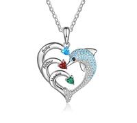 ALBERTBAND Collana personalizzata delfino a forma di cuore con 2-8 nomi con ciondolo inciso Birthstone per le donne Collana con promessa di famiglia per gioielli di San Valentino (3 nomi)