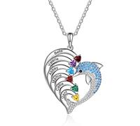 ALBERTBAND Collana personalizzata delfino a forma di cuore con 2-8 nomi con ciondolo inciso Birthstone per le donne Collana con promessa di famiglia per gioielli di San Valentino (6 nomi)