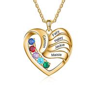 ALBERTBAND Collana Personalizzata in Argento 925 Ciondolo a Cuore con Nomi Incisione Collana per Donna Madre Figlia Regalo per Festa Della Mamma San Valentino (oro-5pietre)