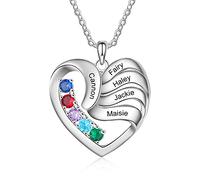 ALBERTBAND Collana Personalizzata in Argento 925 Ciondolo a Cuore con Nomi Incisione Collana per Donna Madre Figlia Regalo per Festa Della Mamma San Valentino (5 pietre)