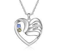 ALBERTBAND Collana Personalizzata in Argento 925 Ciondolo a Cuore con Nomi Incisione Collana per Donna Madre Figlia Regalo per Festa Della Mamma San Valentino (2 pietre)