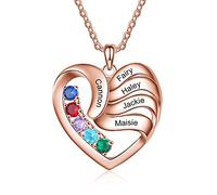 ALBERTBAND Collana Personalizzata in Argento 925 Ciondolo a Cuore con Nomi Incisione Collana per Donna Madre Figlia Regalo per Festa Della Mamma San Valentino (oro rosa-5pietre)