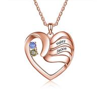 ALBERTBAND Collana Personalizzata in Argento 925 Ciondolo a Cuore con Nomi Incisione Collana per Donna Madre Figlia Regalo per Festa Della Mamma San Valentino (oro rosa-2pietre)