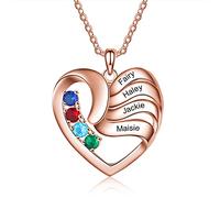 ALBERTBAND Collana Personalizzata in Argento 925 Ciondolo a Cuore con Nomi Incisione Collana per Donna Madre Figlia Regalo per Festa Della Mamma San Valentino (oro rosa-4pietre)