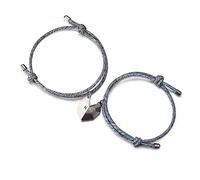 ALBERTBAND Coppia Braccialetti Magnetici Personalizzati 2 Pezzi Braccialetti Magnetici con Lettera Iniziale A-Z Regali di Relazione per Fidanzato Fidanzata Uomini Donne con Pendente a Cuore (C)