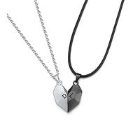 ALBERTBAND Coppia Collane Magnetiche Collana Personalizzata con Lettera Iniziale 2 Pezzi Collane con Relazione Regali per Coppia per Fidanzato Fidanzata con Ciondolo a Forma di Cuore (nero&bianco)