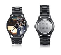 Albertband Orologi da polso da Uomo Personalizzati con Foto Regalo per la Festa del Papà con Calendario Inciso e Testo Muti-photos Orologio per Marito Fidanzato Papà Compleanno (4foto+calendario+nome)