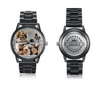 ALBERTBAND Orologi da polso da Uomo Personalizzati con Foto Regalo per la Festa del Papà con Calendario Inciso e Testo Muti-photos Orologio per Marito Fidanzato Papà Compleanno (4foto+nome)