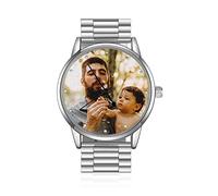 ALBERTBAND Orologi da polso da Uomo Personalizzati con Foto Regalo per la Festa del Papà con Calendario Inciso e Testo Muti-photos Orologio per Marito Fidanzato Papà Compleanno (argento-1foto+testo)