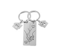 ALBERTBAND Portachiavi Personalizzati Coppia 2PCS Mano nella Mano Inciso Lettera e Data Cuore Silber Gold Rose - Regalo per Fidanzato San Valentino Natale