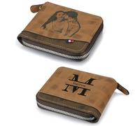 ALBERTBAND Portafoglio Uomo Personalizzati Foto Pelle - Portafoglio Zip con Porta Carte di Credito e Portamonete - Regalo per la Festa del Papà per Papà Marito Nonno Natale (C-Foto&Letter)