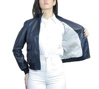 ALBERTO ZACCAGNINI | Giacca artigianale in Vera Pelle donna | Bomber donna con bottoni in vera pelle Naturale made in Italy | Giubbotto Primaverile | AZ0025 (M, Marine)