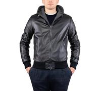 Alberto Zaccagnini | Giacca artigianale in Vera Pelle uomo | Bomber con cappuccio uomo in vera pelle Made in Italy | Giubbotto Invernale | AZ0089 Cappuccio (50, Nero)