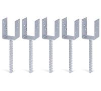 Alberts 215026 - Supporto per pali a U, con ancoraggio per calcestruzzo in acciaio scanalato, zincato a caldo, larghezza 71 mm, lunghezza ancoraggi per calcestruzzo, 200 mm, set da 5 pezzi