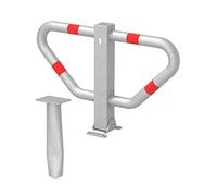 Alberts 770099 Barriera di parcheggio Stoppy II, disponibile in diverse versioni, da posare nel cemento, pieghevole, zincata a fuoco, con anelli rossi, 450 x 750 mm