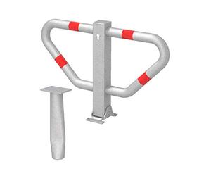 Alberts 770099 Barriera di parcheggio Stoppy II, disponibile in diverse versioni, da posare nel cemento, pieghevole, zincata a fuoco, con anelli rossi, 450 x 750 mm