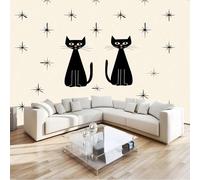 Albicocca Nera Carta da parati murale, Semplice Stelle Animali Gatti Carta da parati per soggiorno camera da letto, murale decorativa non tessuto per sala da pranzo corridoio 250 x 175 cm