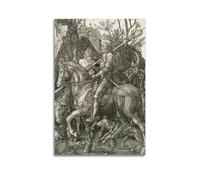 Albrecht Durer, Il cavaliere, la morte e il diavolo, 1513, stampe artistiche, arte vintage, arte da parete, stampe artistiche famose, poster decorativo su tela V5249 poster da parete su tela e stampa
