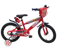 albri, bicicletta scudo anteriore, borraccia e stabilizzatori laterali di cars misura 16 pollici Unisex bambini, Rosso, piccola