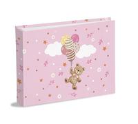 Album cm 20x16 a 30 fogli bianchi (60pagine) in Cartoncino Spesso e Resistente Intervallate da Pergamino Copertina in carta plastificata, orsetto rosa