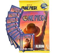 Album con 10 Bustine di Figurine One Piece, Premium Starter Pack, Official Sticker Album Netflix