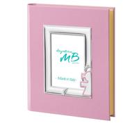 Album Foto bebé Girl per la Nascita o Il Battesimo di Una Bambina, Personalizzabile con Incisione del Nome, Realizzato in Ecopelle Rosa con Cornice in Argento