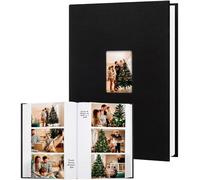 Album fotografico 10x15 450 foto con superficie di scrittura, album fotografico 10x15 copertina in lino con finestra frontale, libro per matrimonio bambini viaggi famiglia immagini bambino (Nero)