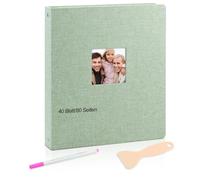 Album Fotografico 30x26 CM Lino Premium Verde con Pagine Adesive Penna, 40 Fogli/80 Pagine Qualità Archivio, Ideale per Neonati Matrimoni Viaggi Natale Compleanni Anniversari