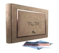 Album Fotografico Artigianale Elegante in Tessuto Alcantara, Personalizzabile con Incisione. Ideale per Matrimonio, Anniversario, Comunione, Battesimo, Tutti gli eventi (Camel)
